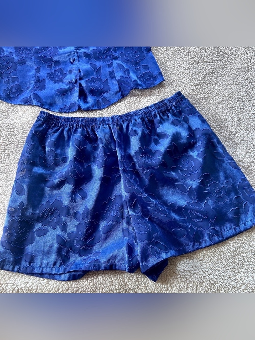 Victoria’s Secret Gold Label Vintage Set Blue Floral Burnout Button Up Vest - Picture 5 of 7
